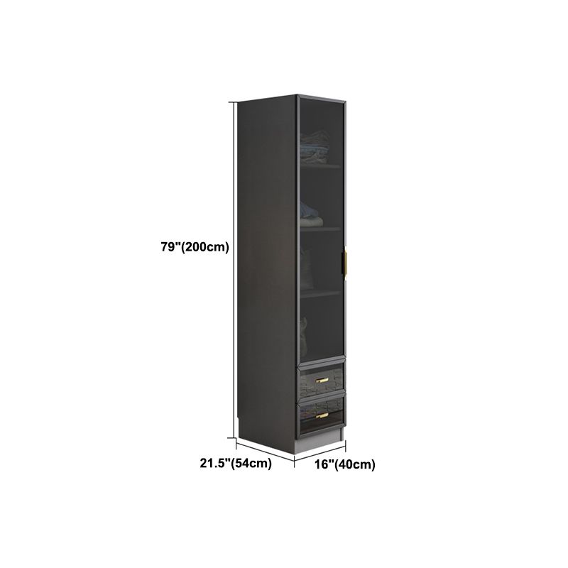 Contemporary Style Glass Wardrobe Grey Colour Wardrobe Closet