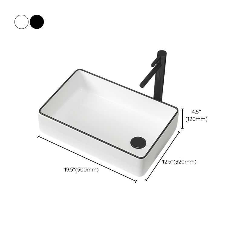 Contemporary Bathroom Sink Pop-Up Drain Porcelain Rectangular Vessel Sink