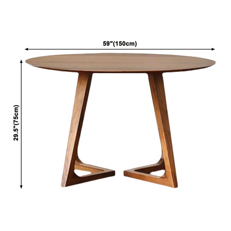 Round Shape Double Pedestal Modern Dining Table Wood Color Fixed Table with Solid Wood