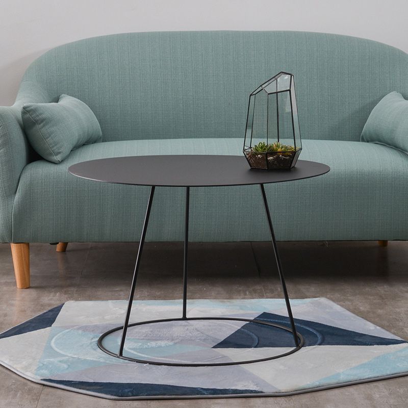 Mid-Century Modern Iron Coffee Table Set Black Finish Round Cocktail Table