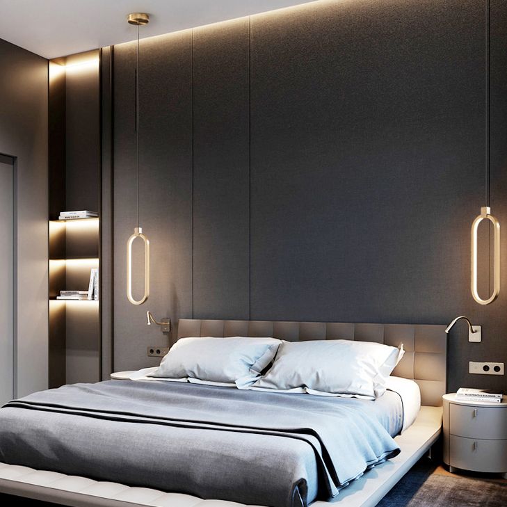 Oval Suspended Lighting Fixture Minimalist Style LED Metal Pendant Light Kit for Bedroom