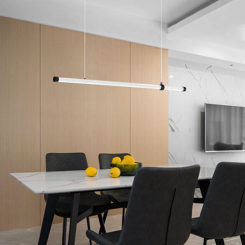 Linear LED Hanging Lamp Minimalism Island Light Fixture with Acrylic Shade for Dining Room