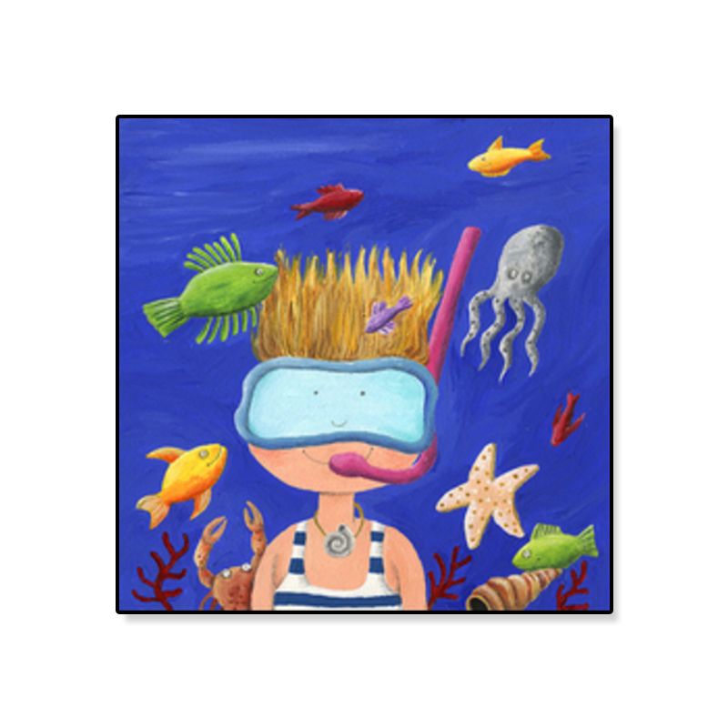 Toile d'art du monde sous-marin pour enfants, décoration murale texturée de couleur douce pour chambre d'enfants