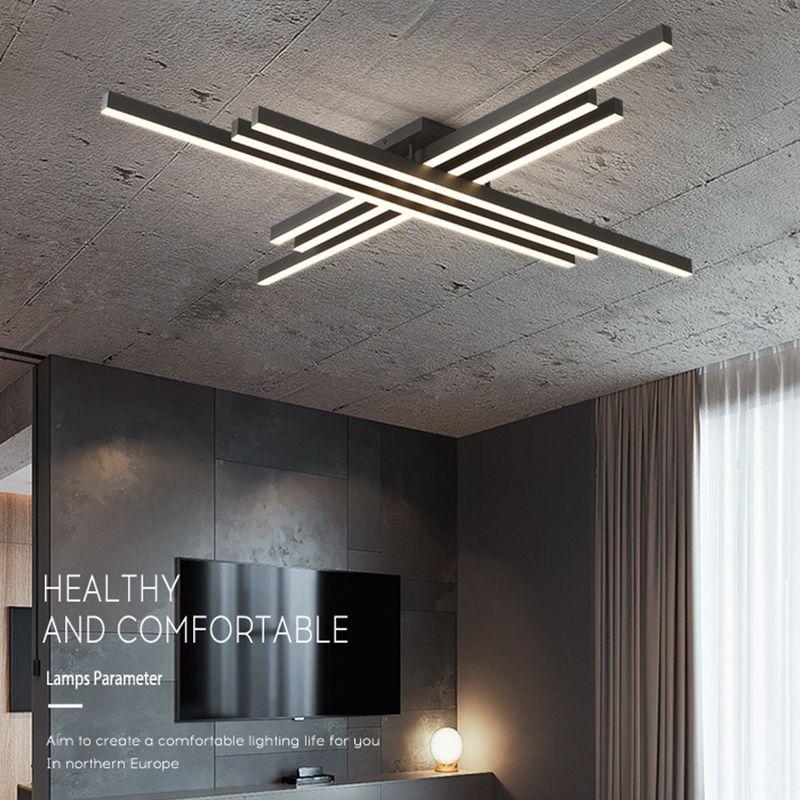 Luz de techo LED negra acrílica en soporte empotrado lineal de aluminio de estilo conciso moderno para dormitorio