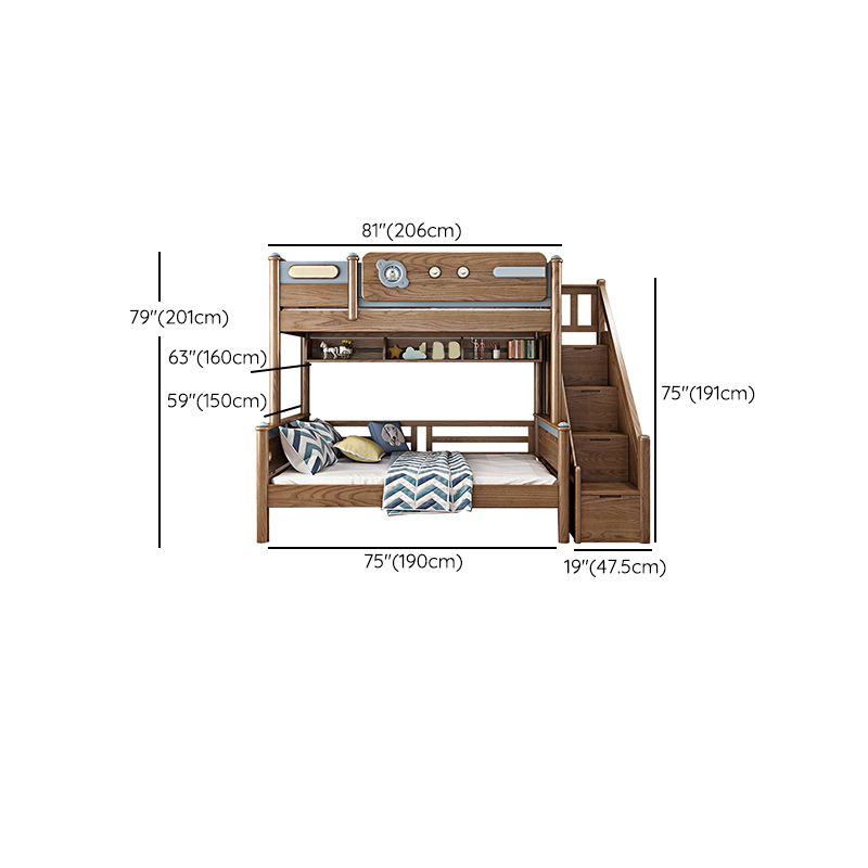 Brown Ash Standard Bunk Bed Solid Wood Scandinavian Bed with Guardrail