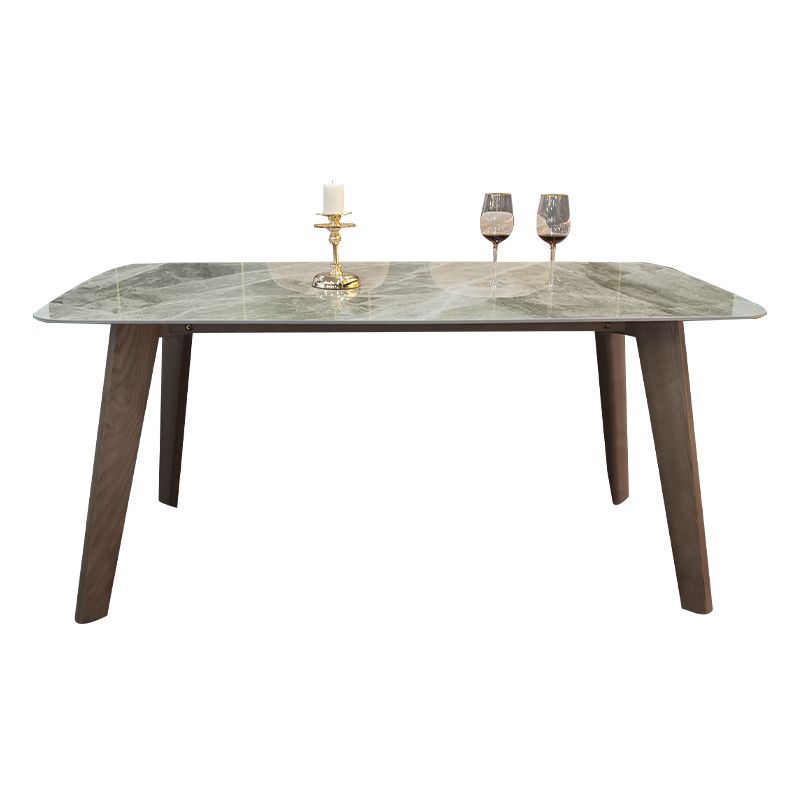 Minimalist Style White Slate Dining Table Rectangular Formal Dinette Set with Wood Base