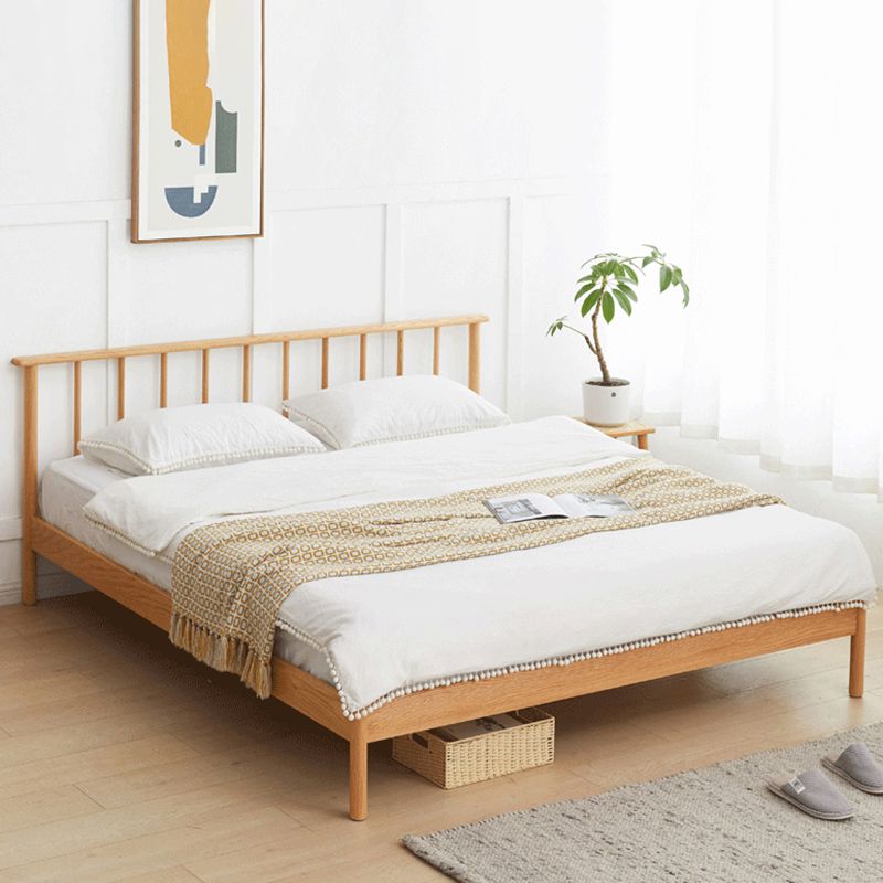 Scandinavian Solid Color Oak Mattress Included with Headboard Slat Bed