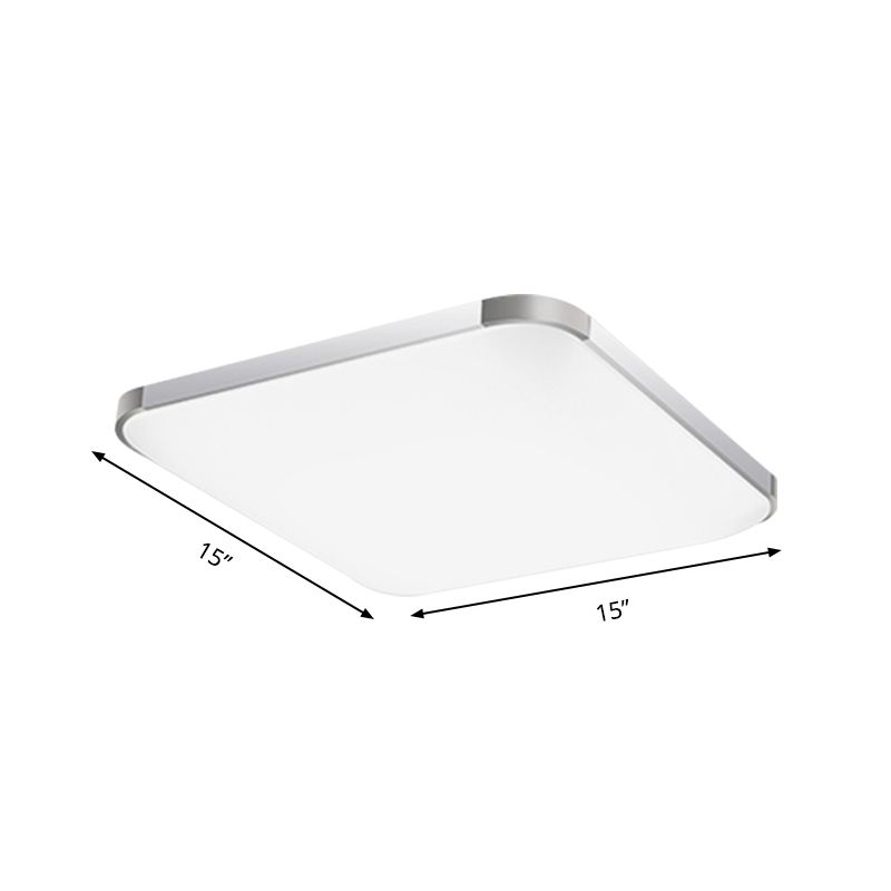 Flat Panel Flush Ceiling Light with Acrylic Diffuser Simple Style White/Silver LED Ceiling Fixture for Living Room in White, 21"/25.5"/36.5" W