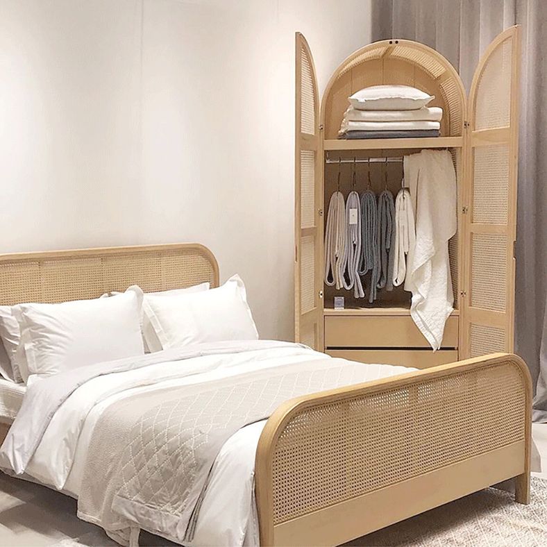 Freestanding Solid Wood Wardrobe Modern Wardrobe Armoire with Legs