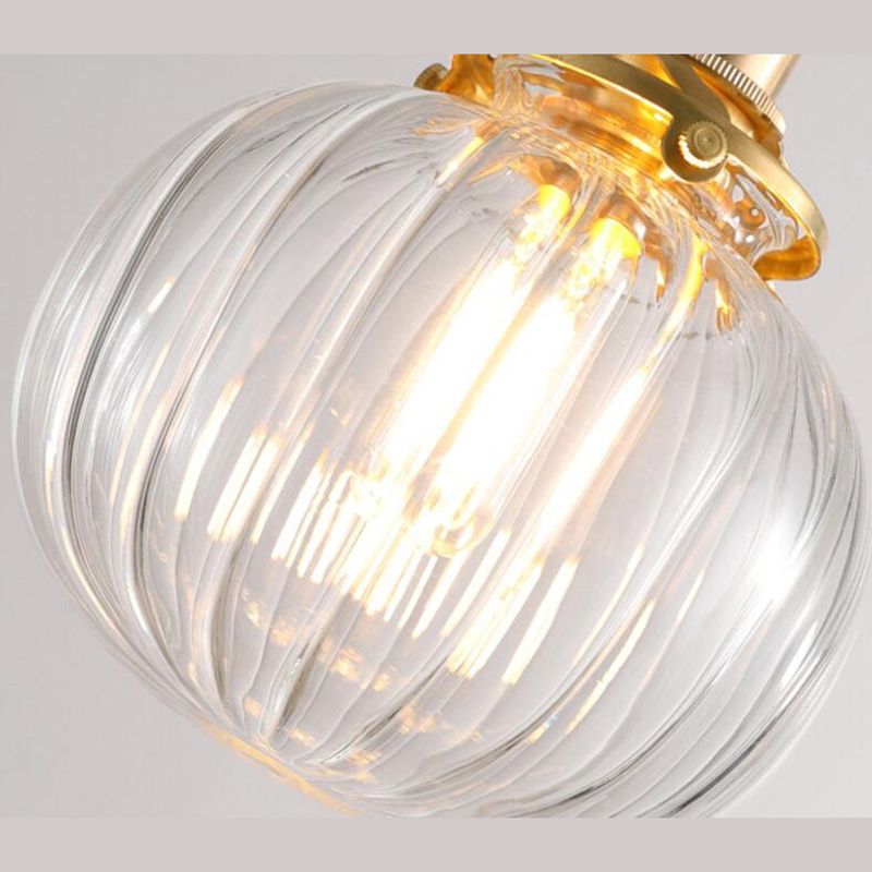 Brass Lamp Holder Pumpkin-shaped Hanging Light Modern Style Simplicity Glass Pendant for Bedroom Dining Room
