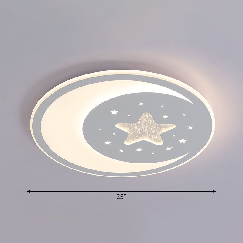 Starry Moon Night Nursery Ceiling Light Acrylic Kids LED Flush Mount Light Fixture in White