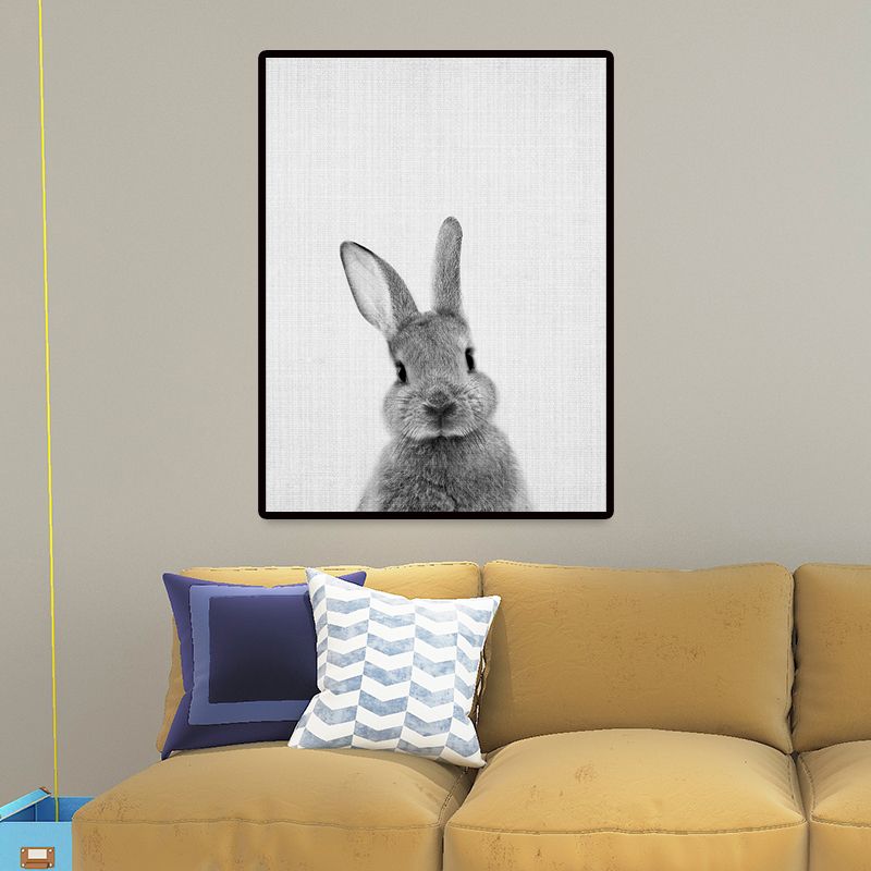 Grey Rabbit Wall Art Decor Animal Modern Style Textured Canvas Print for Kids Bedroom