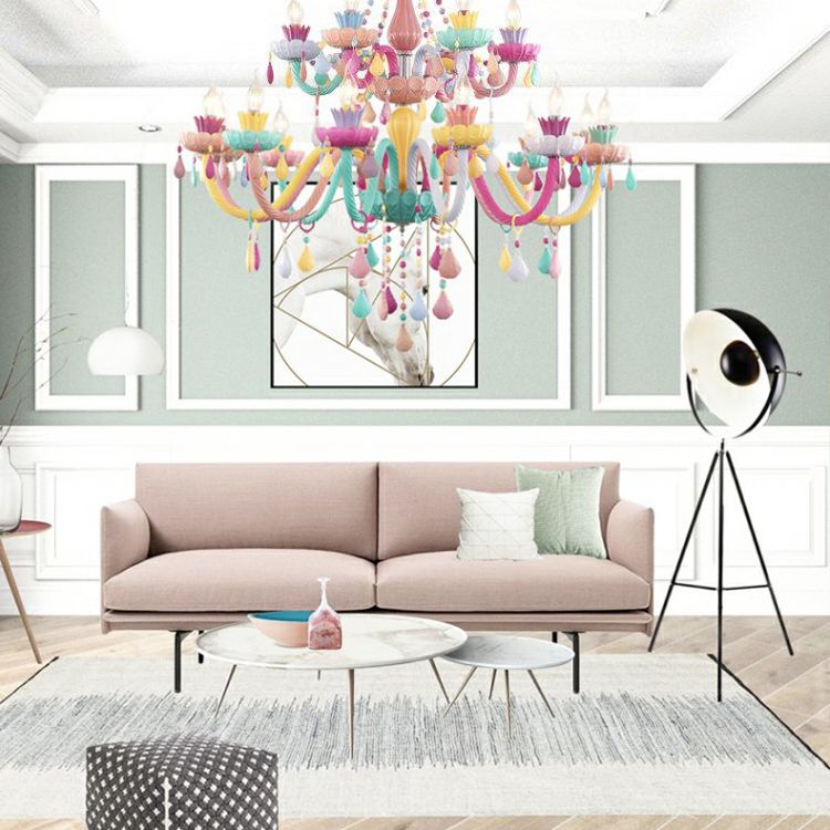 Lampada a soffitto multicolore in vetro Lampada candele in stile moderno