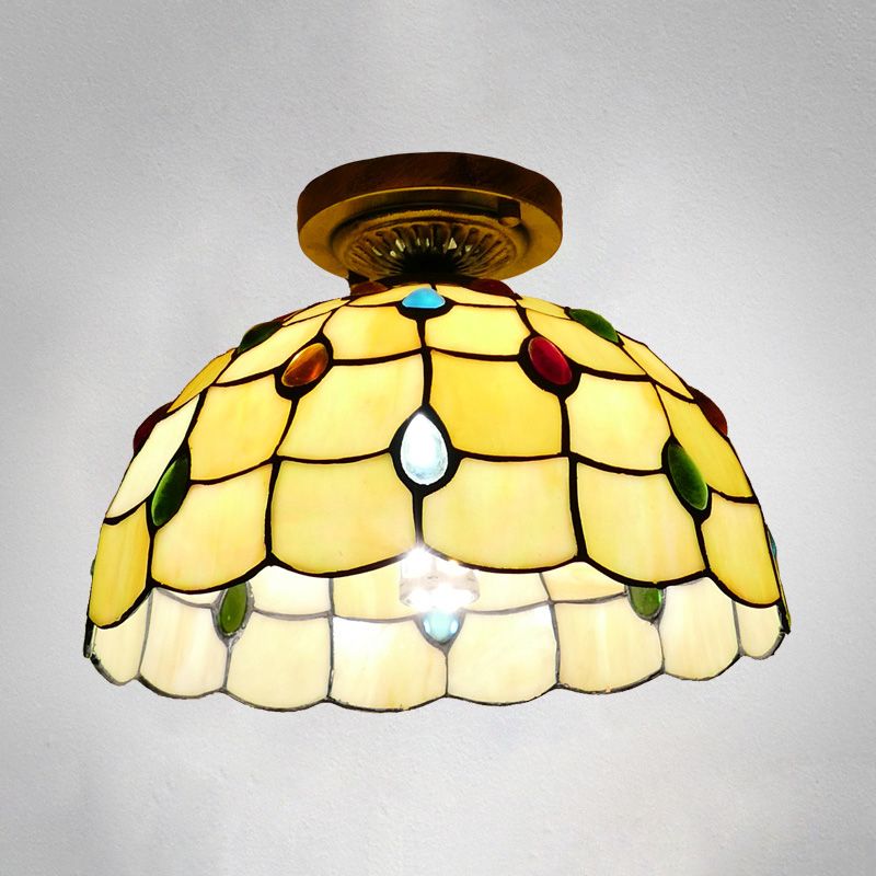 Tiffany Style Bowl Flush Mount Glass Ceiling Light 1 Light for Hallway