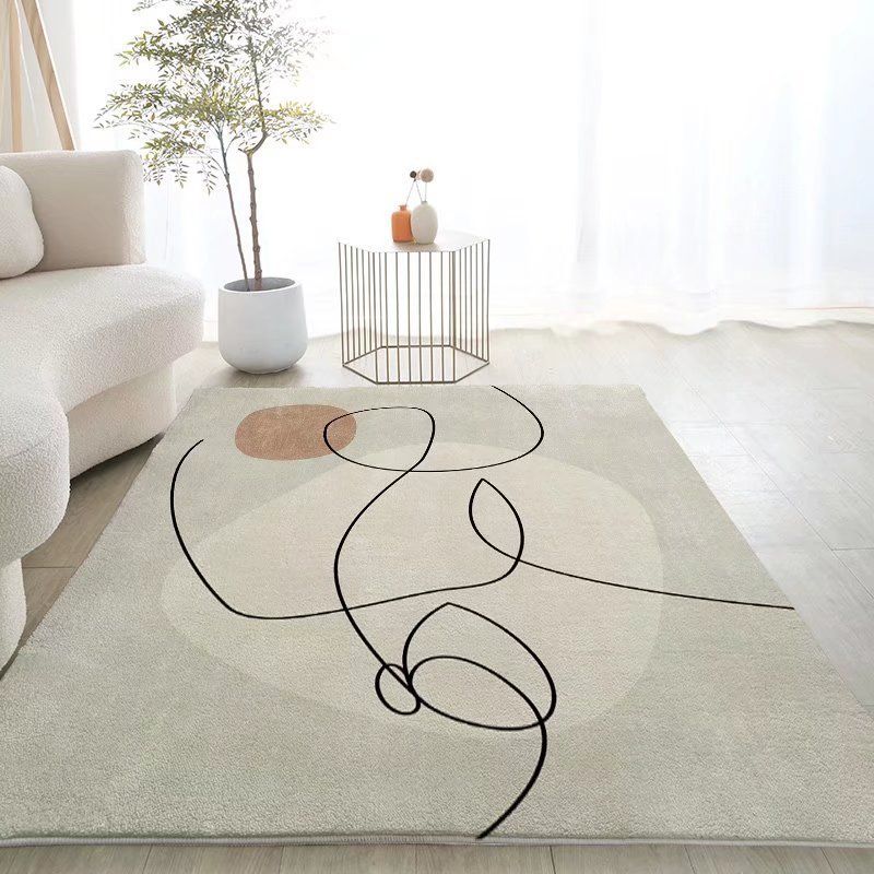 Rectangle Shape Rug Living Room Abstract Line Carpet Polyester Washable Area Rug