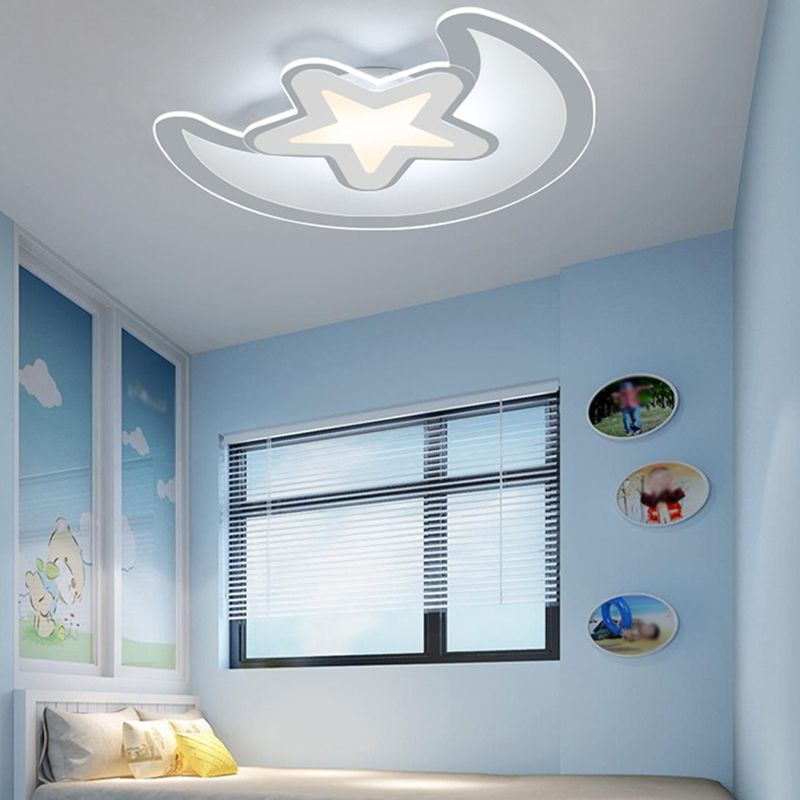 Moon Plafonnier LED encastré Style simple Plafonnier en acrylique pour chambre à coucher Blanc