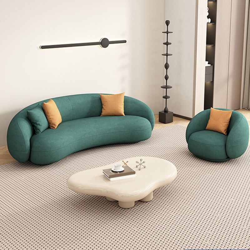 35" Wide Contemporary Sofa Forest Green Leather Stationary Seating