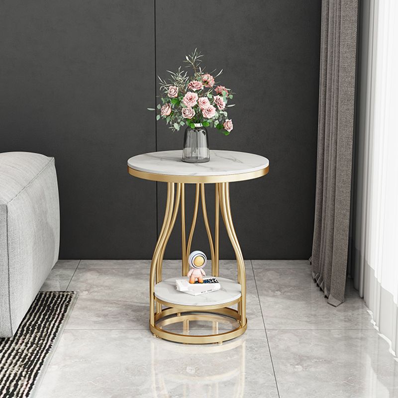 19.7" Wide Metal Frame Side Table with Shelf Round Sofa Side Accent Table