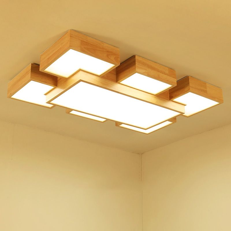 Wooden Flush Mount Ceiling Lighting Fixture Modern Multi-head LED Ceiling Light