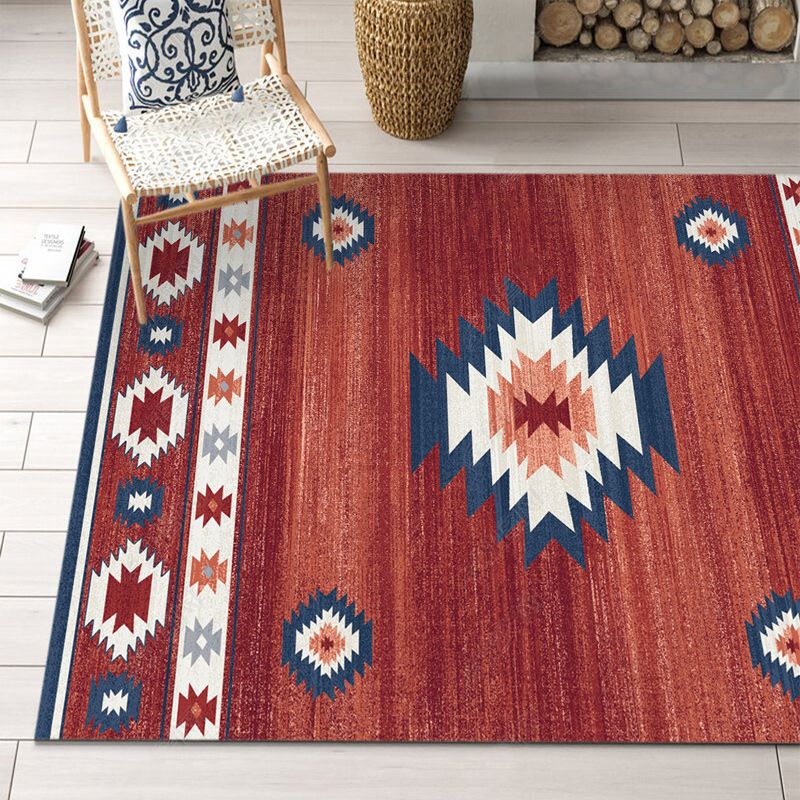 Festive Bohemian Style Rug Multi-Color Rhombus Print Rug Non-Slip Pet Friendly Washable Carpet for Family Room