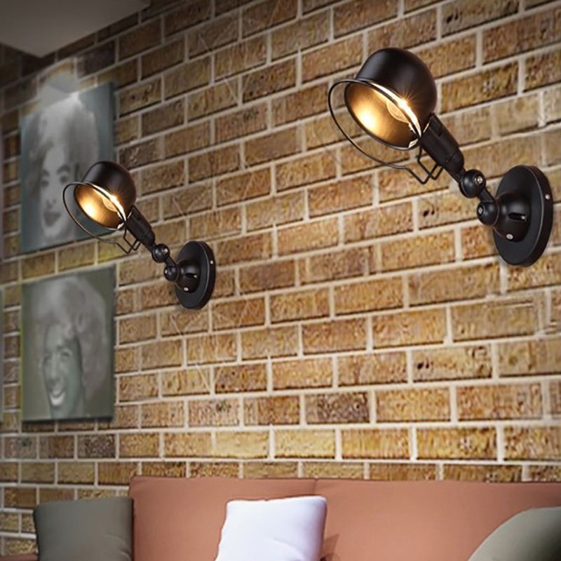Industriestil Schwung Arm Wandlampe 1 Kopf Metall Wandleuchte mit Kuppelschatten in Schwarz