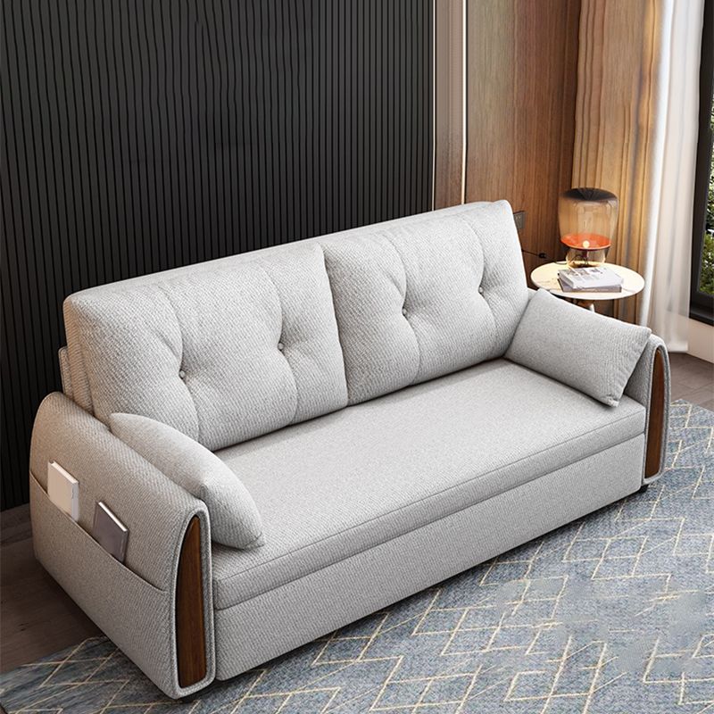 Linen Square Sofa Bed Slipcovered Tufted Back Sofa with Storage in Grey