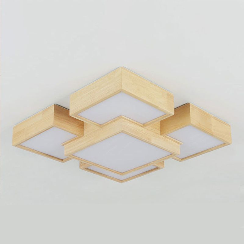 Wooden Flush Mount Ceiling Lighting Fixture Modern Multi-head LED Ceiling Light