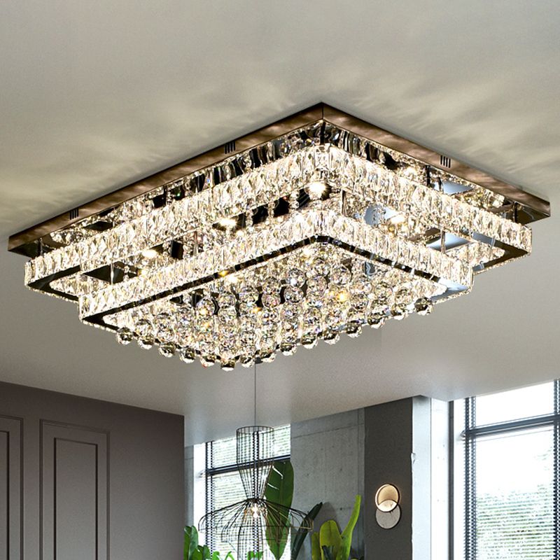 Rectangle Shaped LED Flush Mount Light Simplicity Crystal Stainless-Steel Flush Mount Ceiling Light