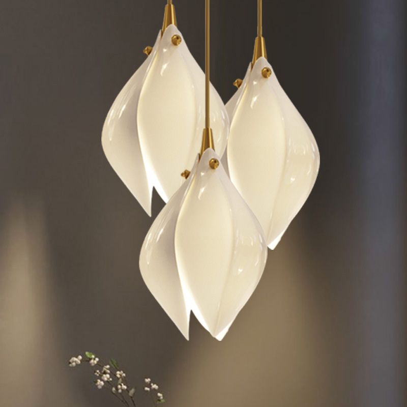 White Petaloid LED Hanging Light in Modern Creative Style Wrought Iron Cluster Pendant Light with Ceramic Shade