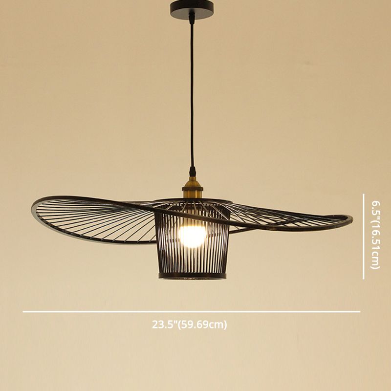 Fischermut -Hut geformte Holzbeleuchtung Bambus -Weben -Trommelschatten Einmals hängendes Licht für Esszimmer