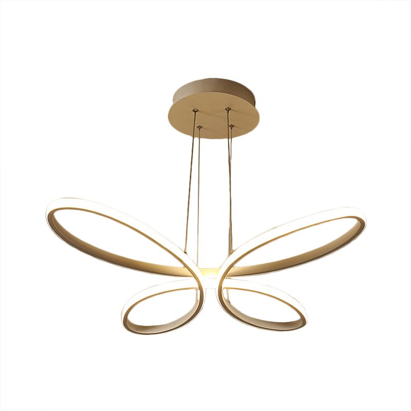 Butterfly Frame Hanging Chandelier Modernist Metal LED Restaurant Down Lighting in Gold, Warm/White Light