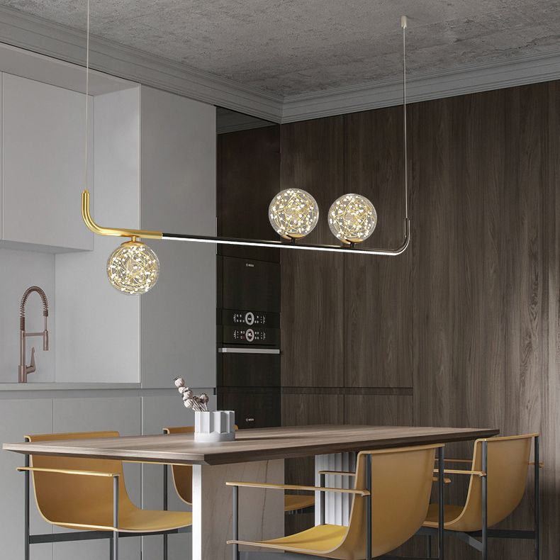 Modern Sphere Island Lighting Glass 4 Light Island Pendant Lights in Gold