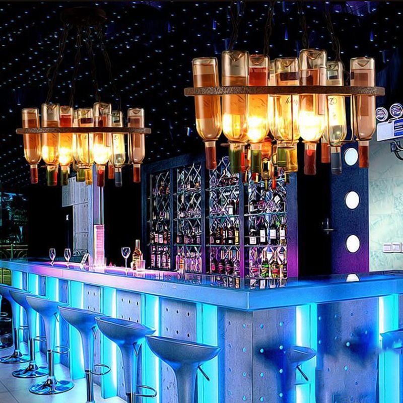 Industrial Style Hanging Lamp Wine Bottle Shape Island Light Fixture for Bar