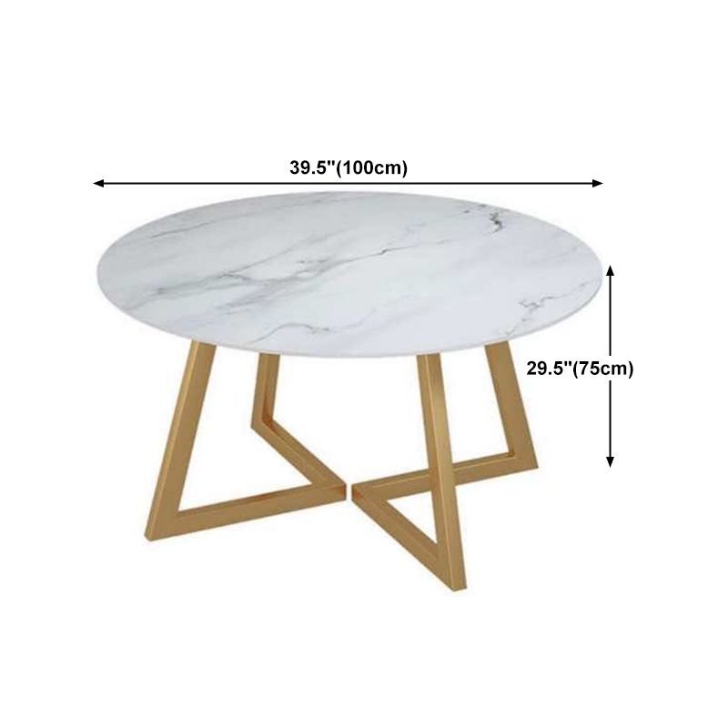 White Stone Top Dining Table Glam Style Gold Base Dining Table for Living Room