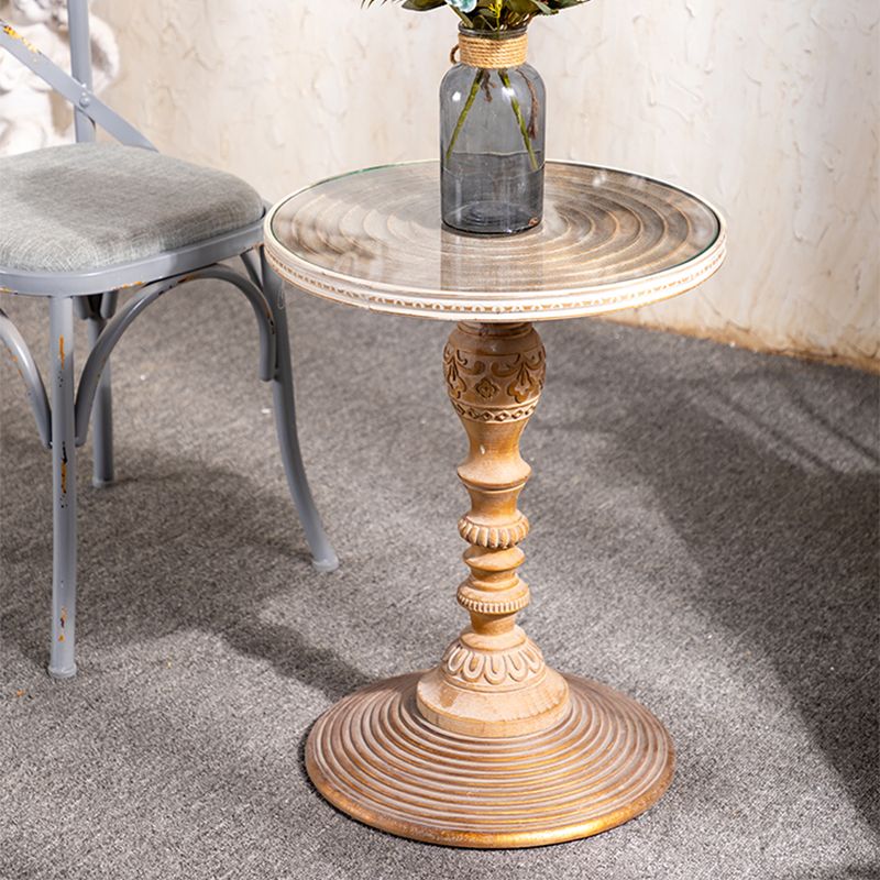 French Country Pedestal End Table Solid Wood Antique Brown/White Side Table