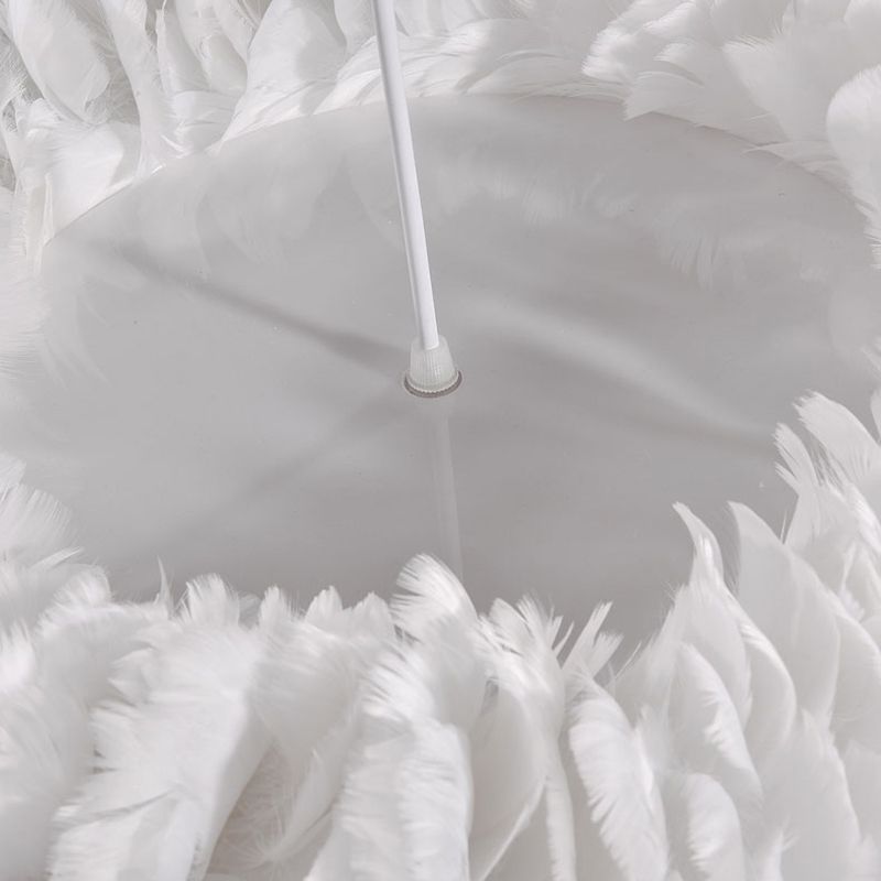 Circle Feather Chandelier Pendant Light Minimal Hanging Light Fixture for Bedroom