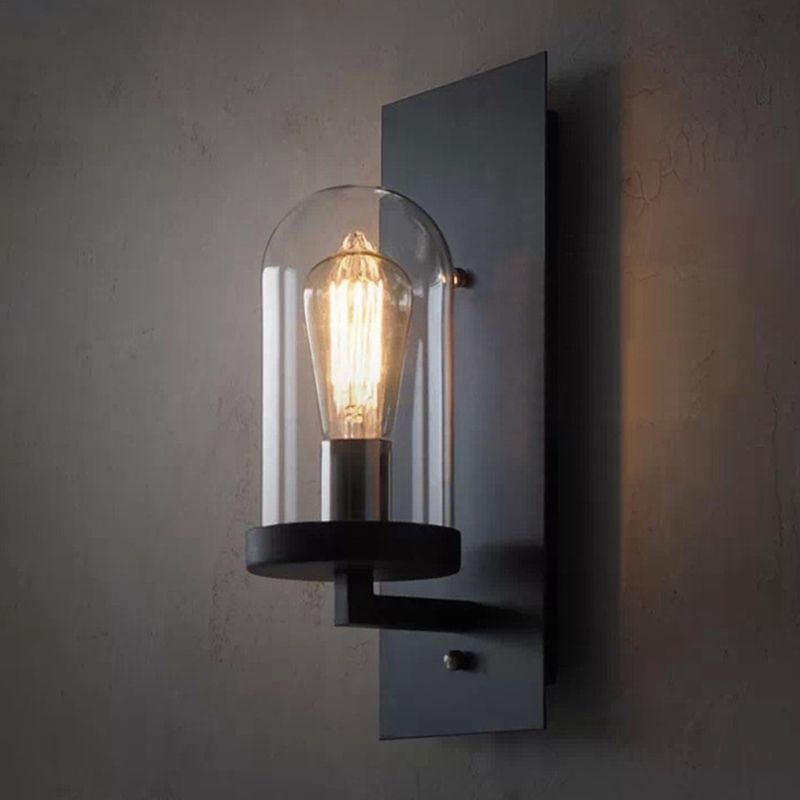 Schwarze einzelne Wandleuchten im industriellen Vintage -Stil Schmiedeeisenwandlampe mit Glasschatten