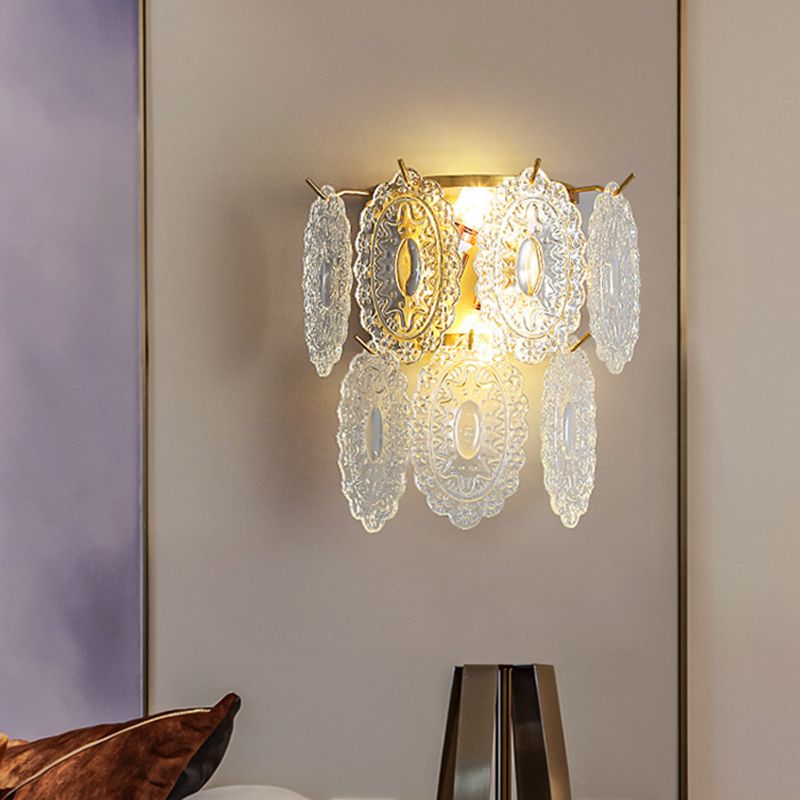 Metal & Glass 2 - Light Wall Light Post Modern in Gold & Clear