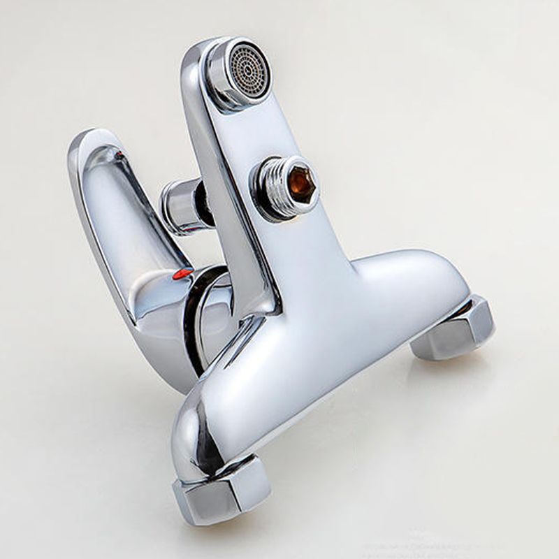Modern Silver Tub Spout One Handle and Two Hole Brass Wall Mounted Faucet