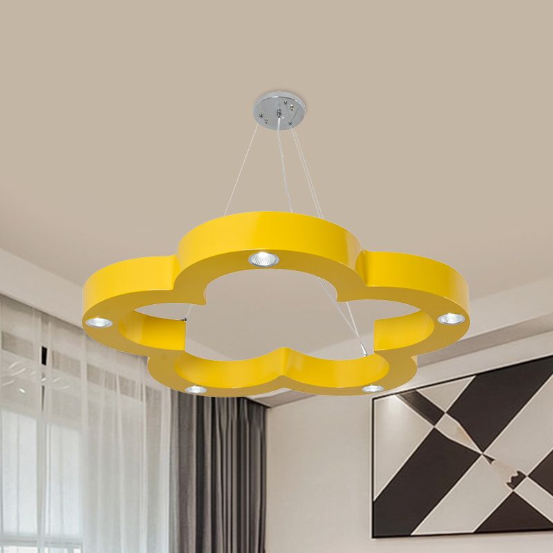 Kids LED Ceiling Hang Fixture with Acrylic Shade Yellow Flower Chandelier Lighting