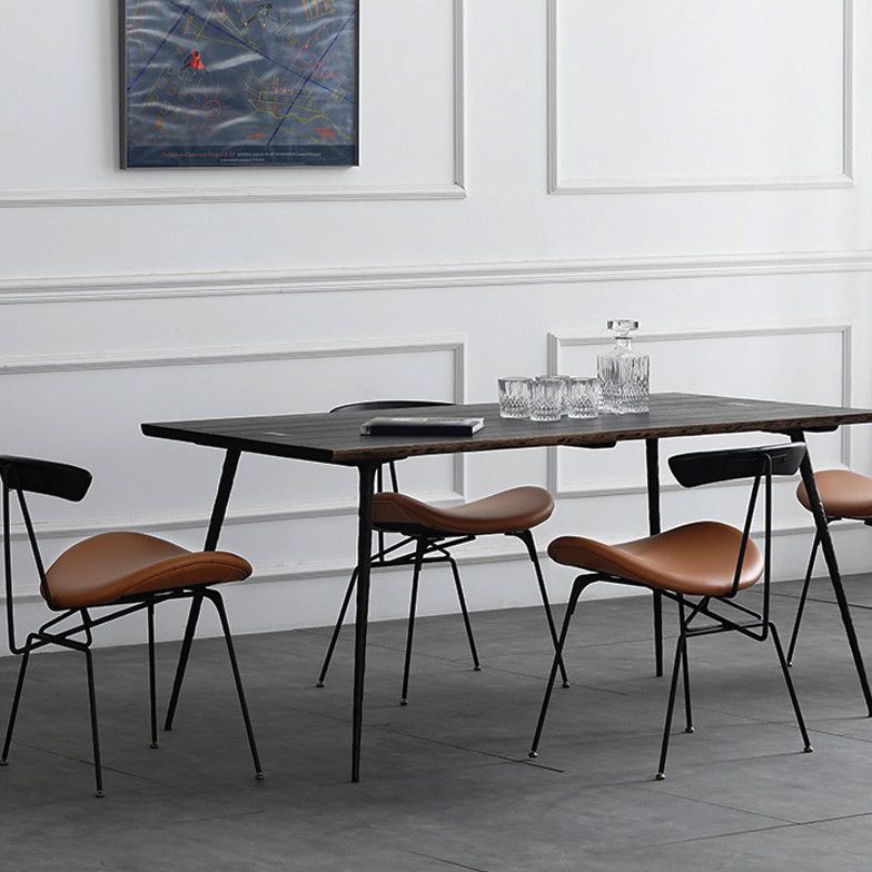 Black Oak Wood Dining Table Set 1/2/5 Pcs Industrial Metal Dinette Set for Home