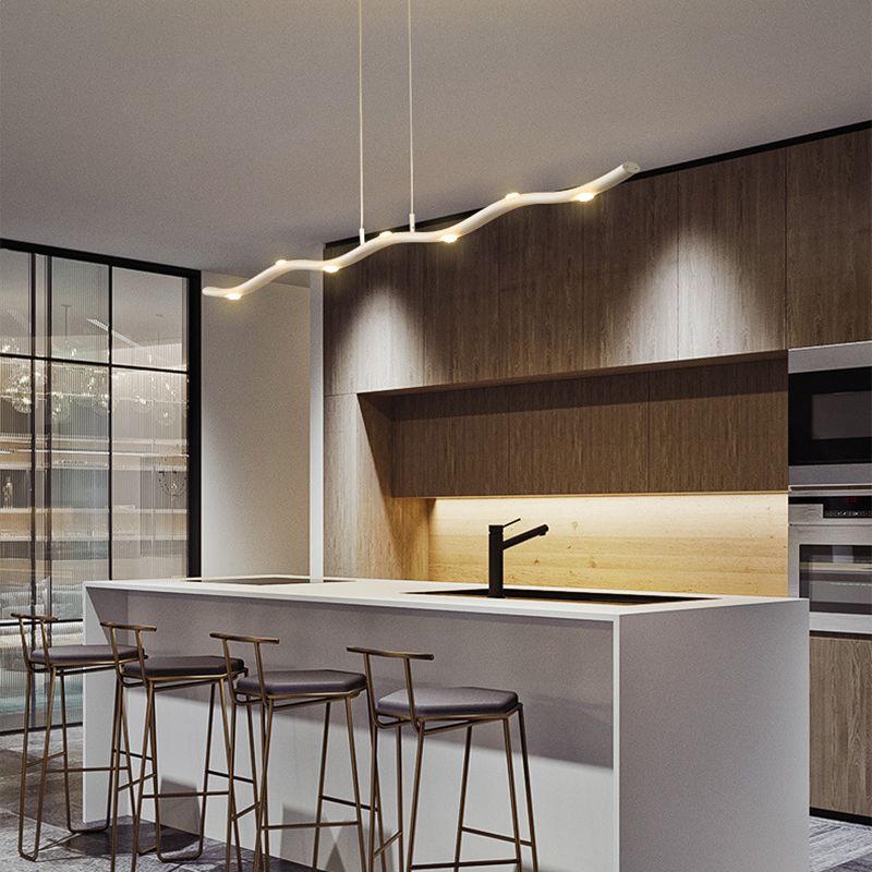 Wave Metal Island Lighting Fixture Simple Style 5/7 Heads White Pendant Light Kit, Warm/White Light