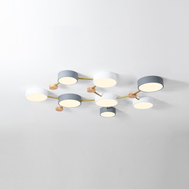 Plafonnier rond macaron à plusieurs têtes pour chambre à coucher avec abat-jour en acrylique
