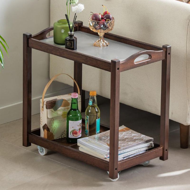 Contemporary Solid Wood with Shelf Rectangular Double Tier Side Table