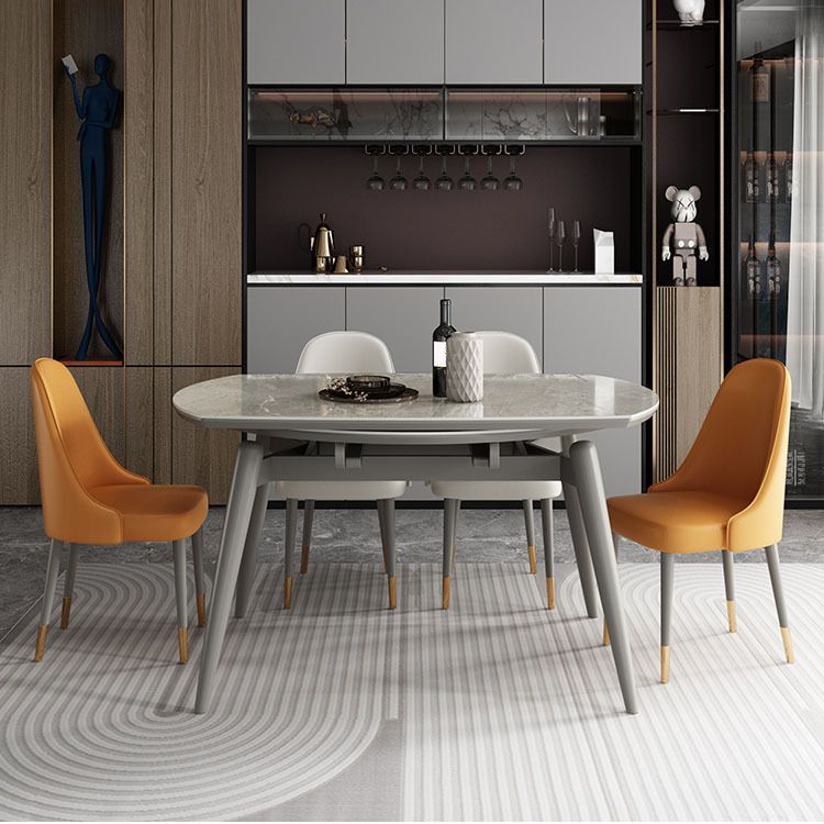 Modern Round Dining Table Stone Top Dining Table with 4 Wood Legs