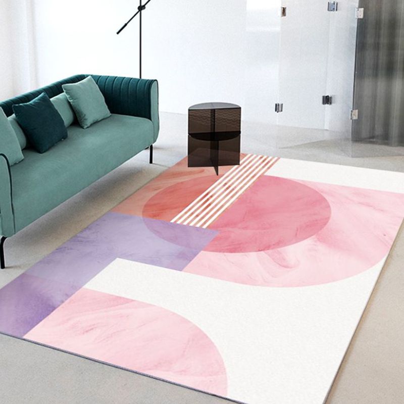Pink Modern Carpet Polyester Circle Carpet Washable Area Carpet for Home Decor