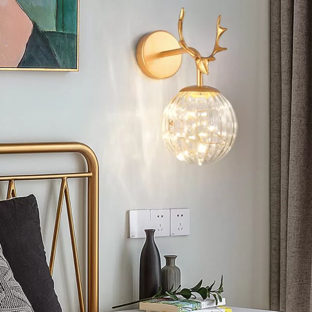 Modern Minimalist Style Spherical Wall Mounted Light Fixture Glass Wall Sconce Lighting with Antlers