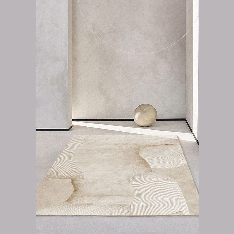 Apricot Tone Modern Area Carpet Polyester Abstract Stripe Indoor Rug Washable Carpet for Living Room