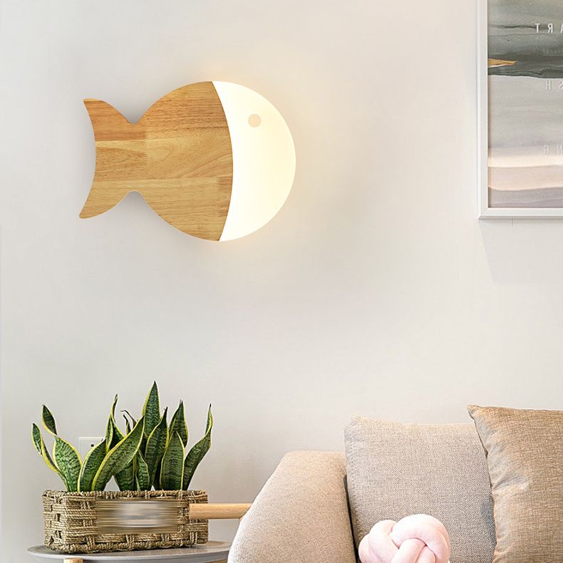 1 application de mur de poisson clair éclairage mural en bois de style moderne pour chambre à coucher
