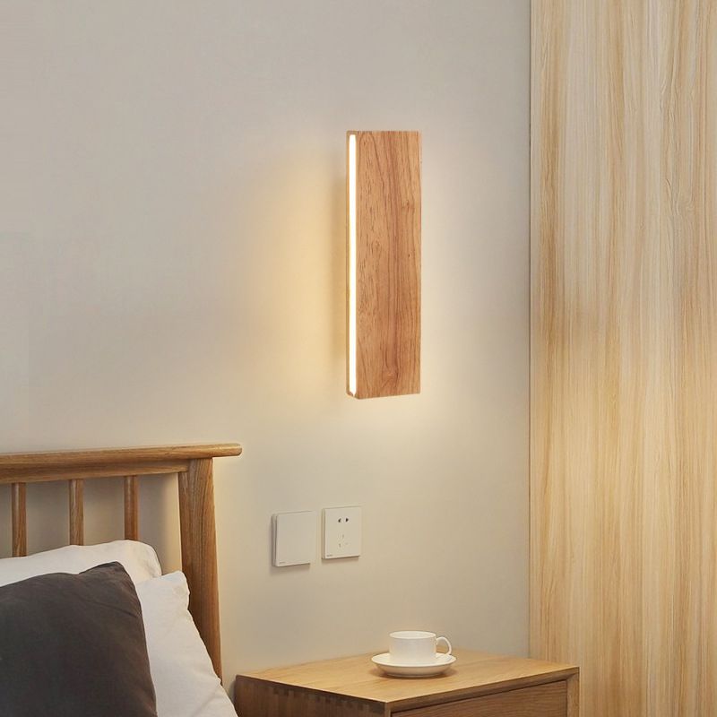 Contemporary Vanity Light Rectangle Wall Sconce with Wood for Bathroom